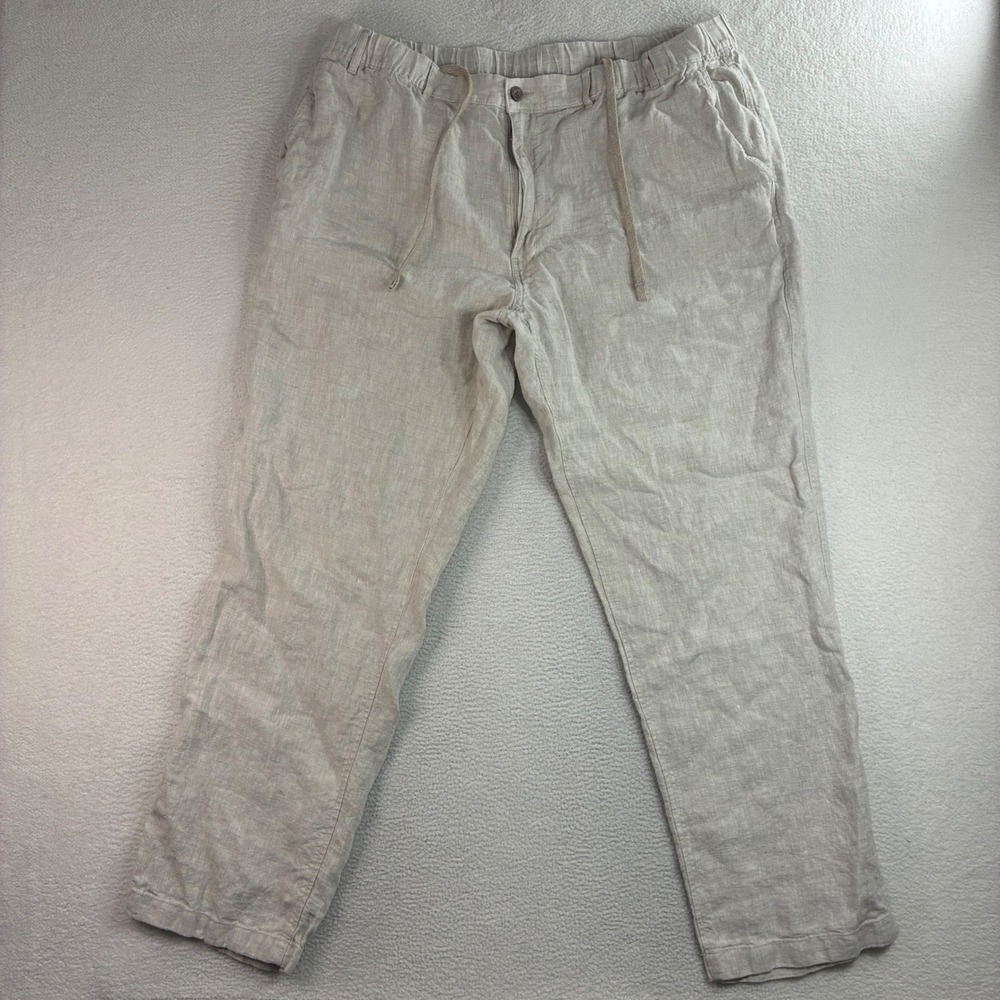 Caribbean Linen Pants Men 44x34 Beige Relaxed Drawstring Beach Coastal Summer